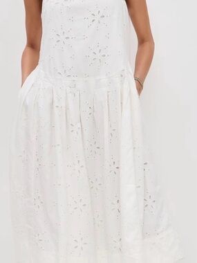 Free People Primavera White Eyelet Midi Dress with Tie-Back Straps